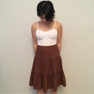 Bomhemian Style A-Line Tiered Midi Skirt, Size PS